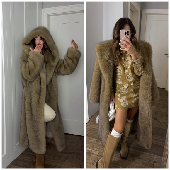 Zara Hooded Faux Fur Coat - Picture 7 of 14